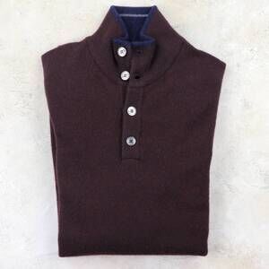 NEW FEDELI men's scirocco tricolor half button cashmere sweater in amarone